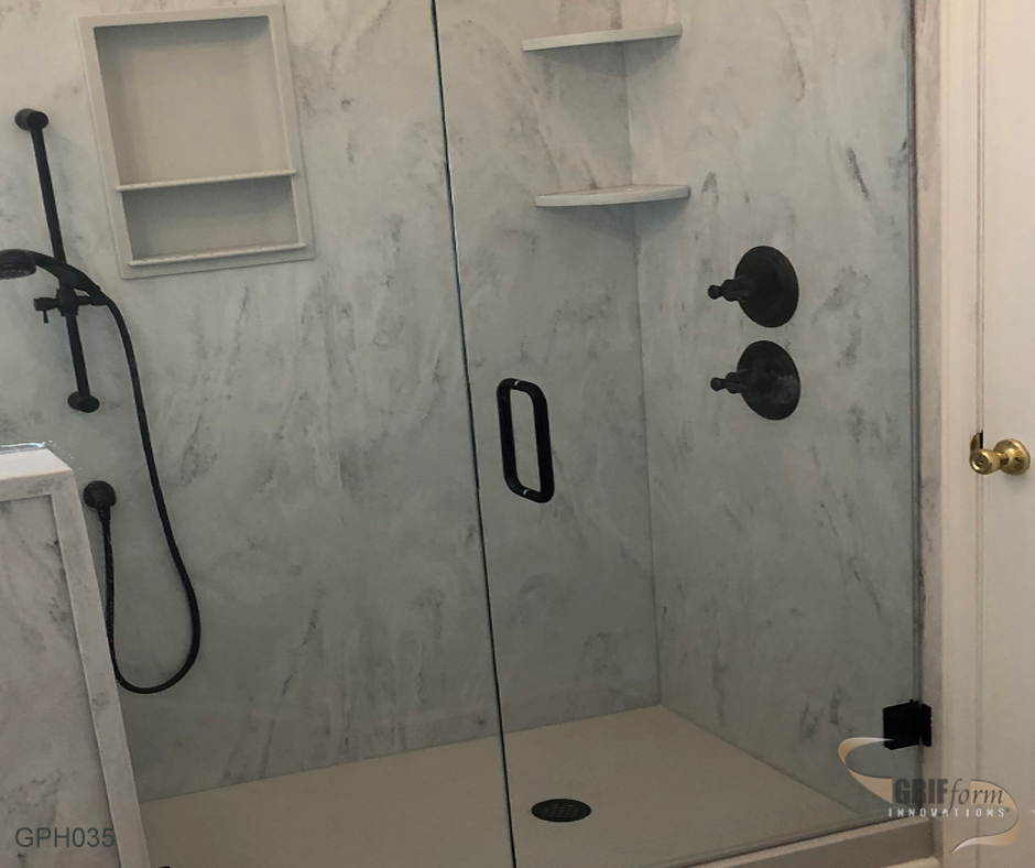 Custom shower pan installation.
